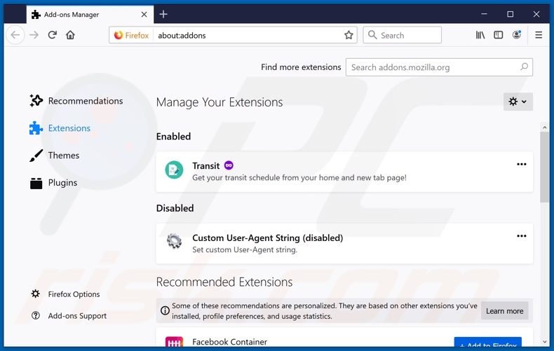 Removing google.com related Mozilla Firefox extensions