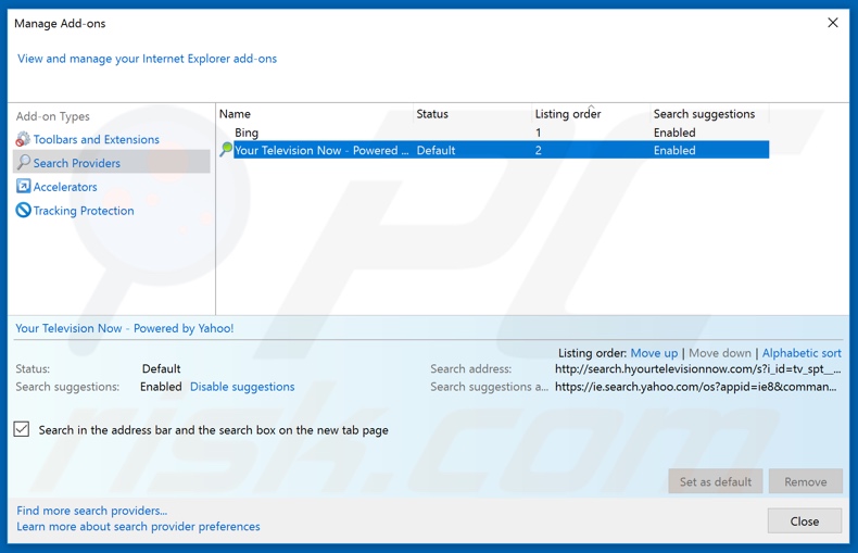 Removing hmymailfinder.com from Internet Explorer default search engine