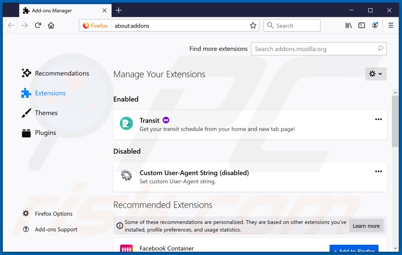 Removing pdfsearchio.com related Mozilla Firefox extensions