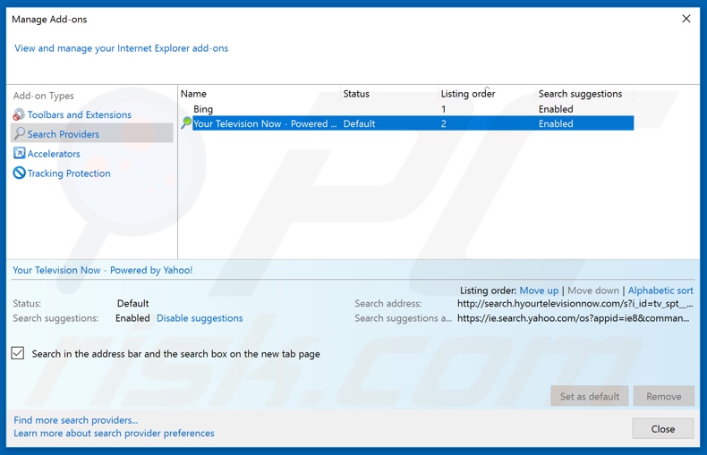 Removing topstreamssearch.com from Internet Explorer default search engine