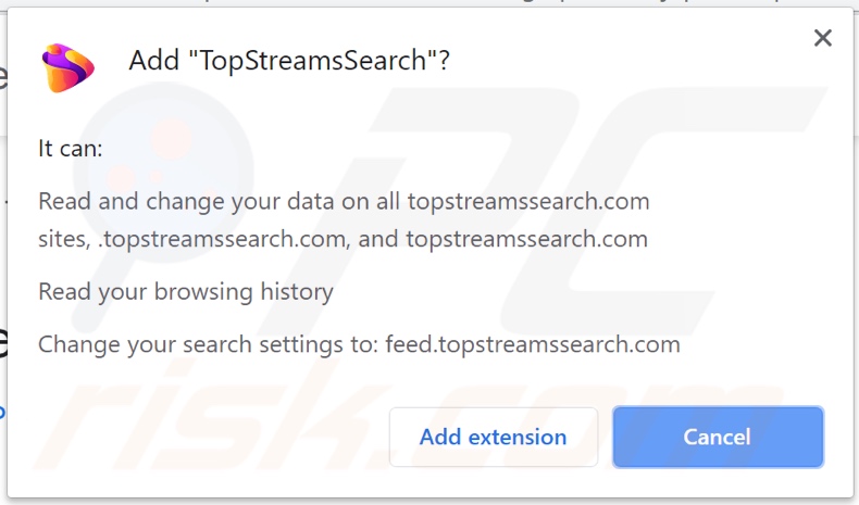 TopStreamsSearch browser hijacker asking for permissions