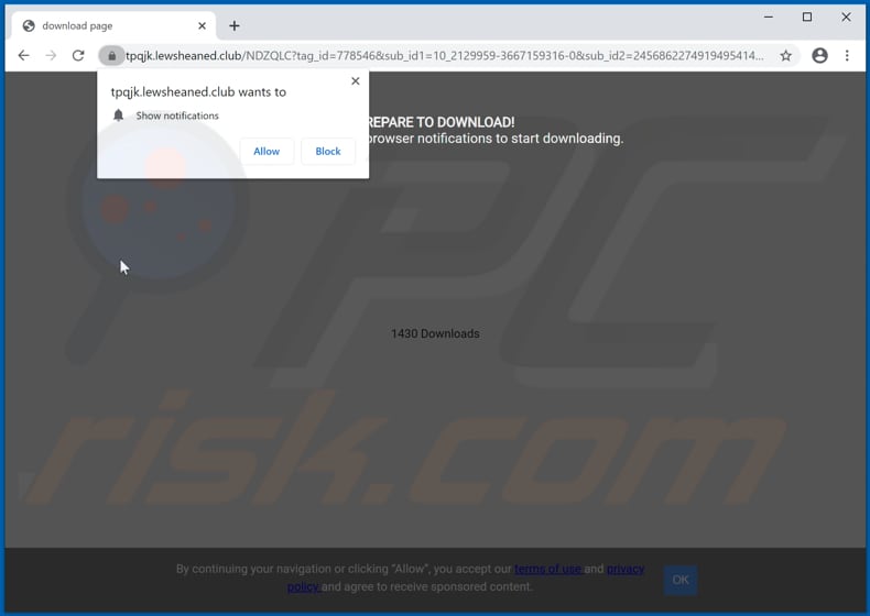 lewsheaned[.]club pop-up redirects