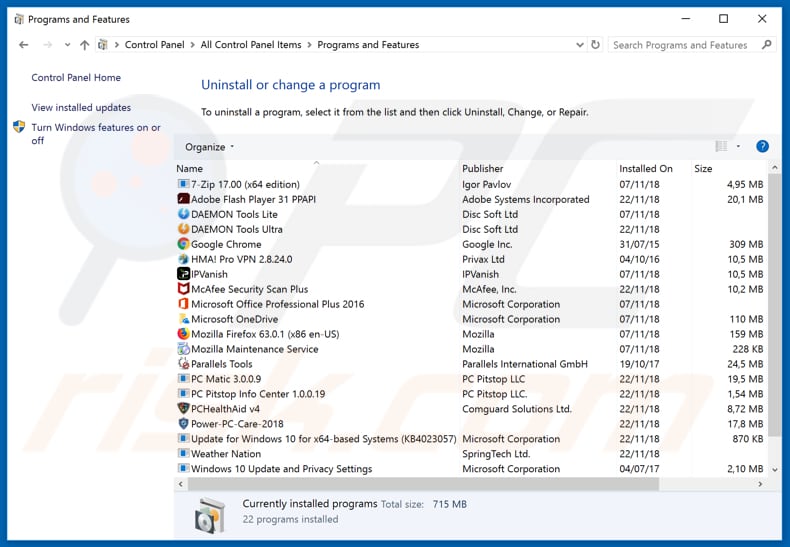 videosearchweb.com browser hijacker uninstall via Control Panel