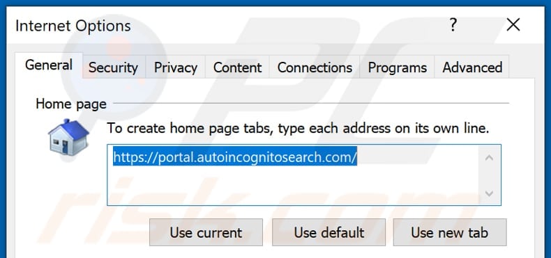 Removing autoincognitosearch.com from Internet Explorer homepage