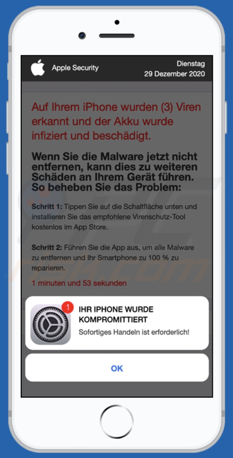 department.limited pop-up scam german version