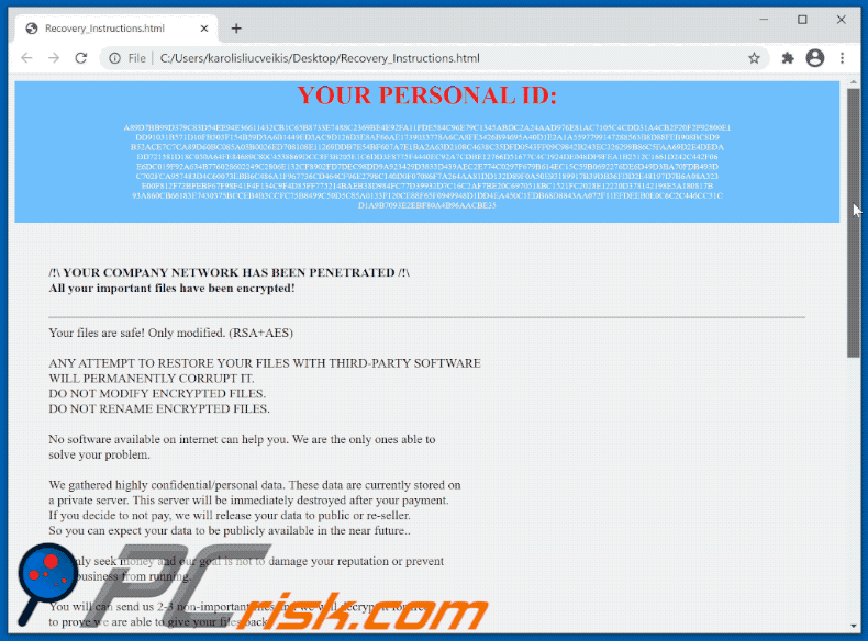 LockfilesKR ransomware ransom note appearance (Recovery_Instructions.html) GIF