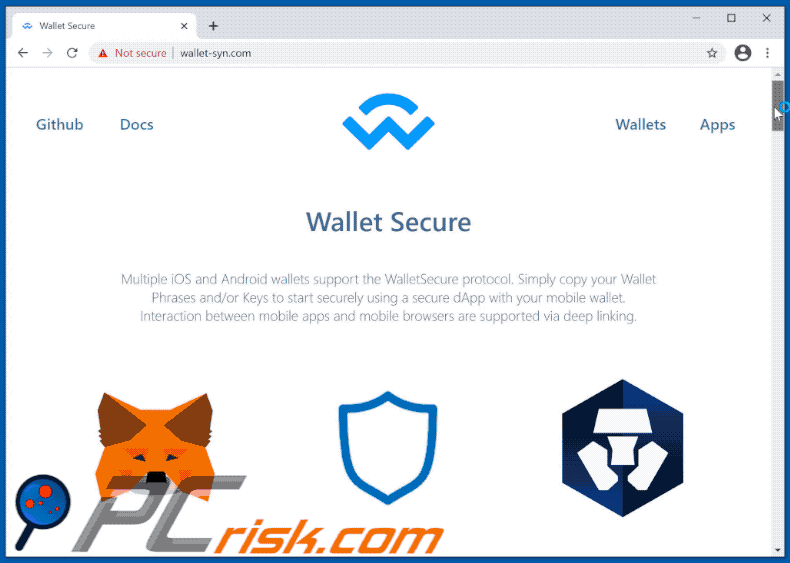 Appearance of Wallet Secure scam (GIF)