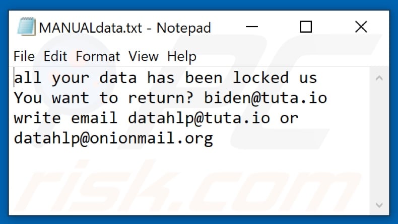 Dhlp ransomware text file (MANUALdata.txt)