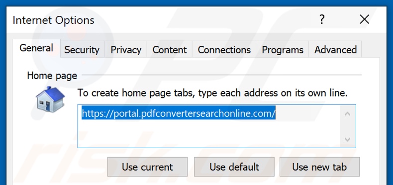 Removing pdfconvertersearchonline.com from Internet Explorer homepage