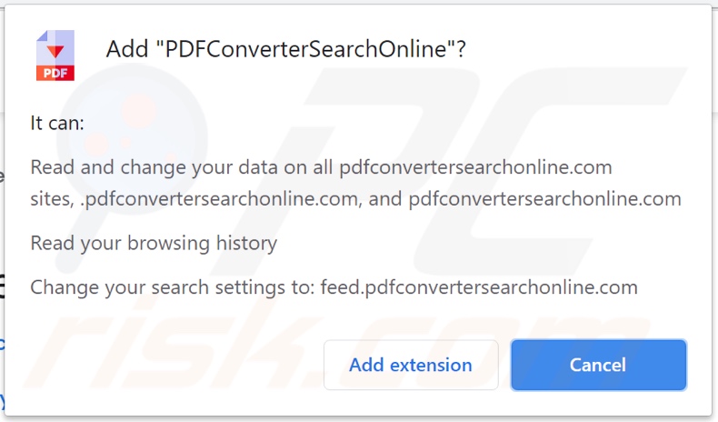 PDFConverterSearchOnline browser hijacker asking for permissions