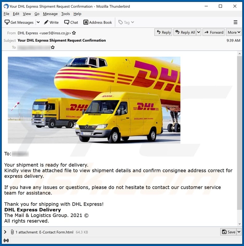 DHL Shipment Confirmation Scam - and recovery steps (updated)