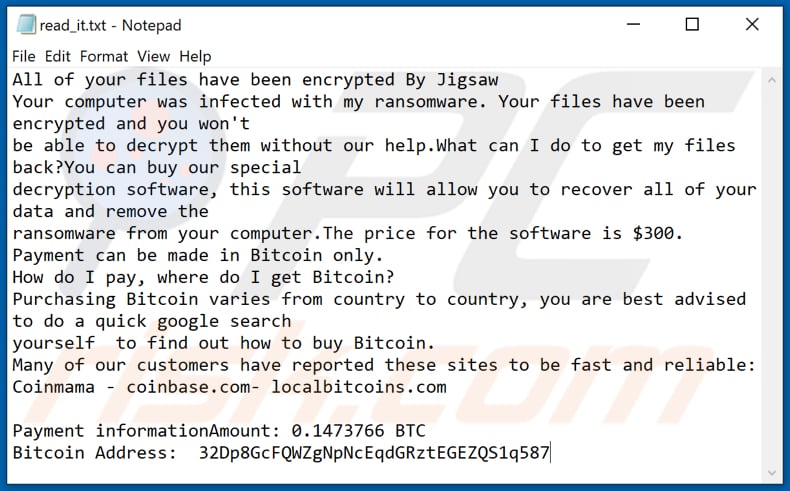 Jigsaw Chaos Ransomware Decryption Removal And Lost Files