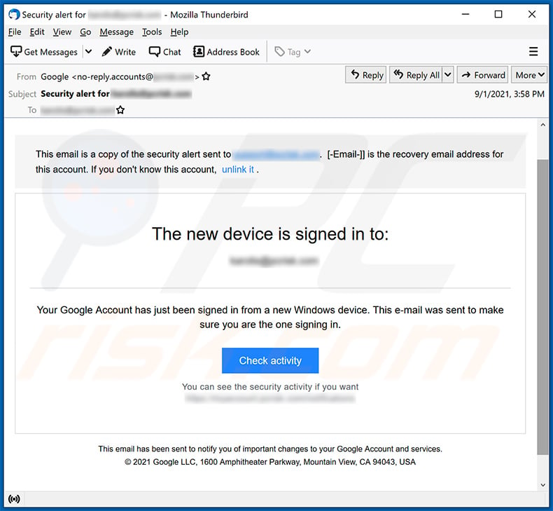 We Noticed A Login From A Device You Don't Usually Use Email Scam