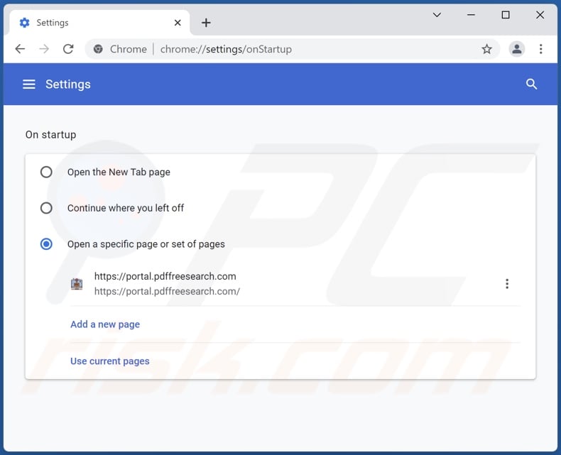 Removing pdffreesearch.com from Google Chrome homepage