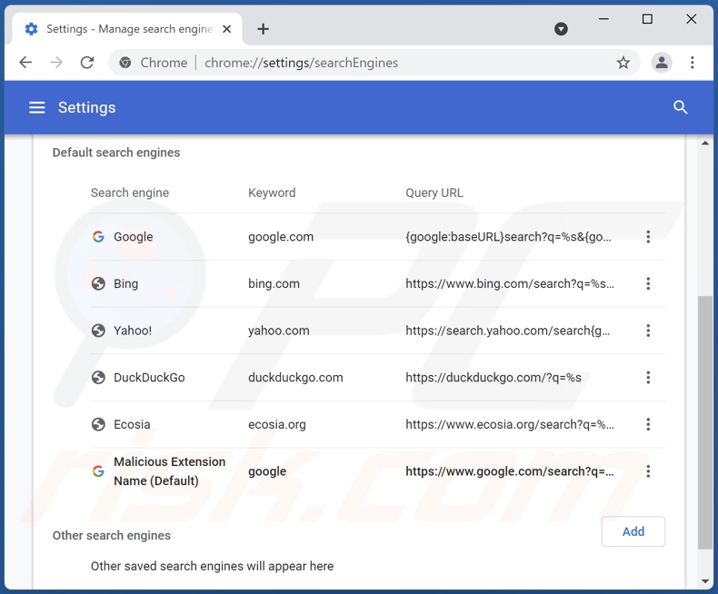 Removing google.com from Google Chrome default search engine