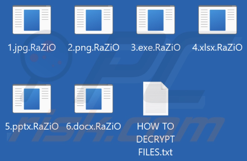 Files encrypted by RaZiO ransomware (.RaZiO extension)