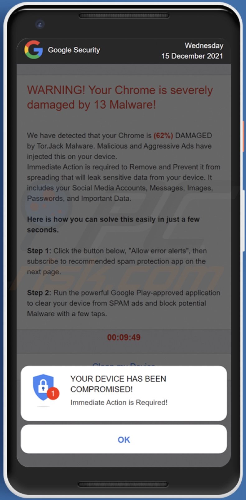 Your Device Has Been Compromised POP UP Scam Android Removal And 