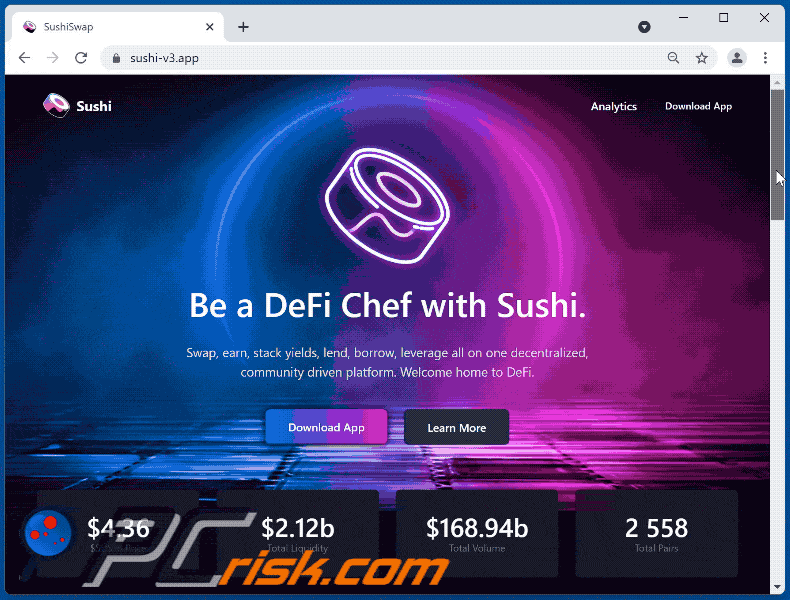 Appearance of SushiSwap scam website