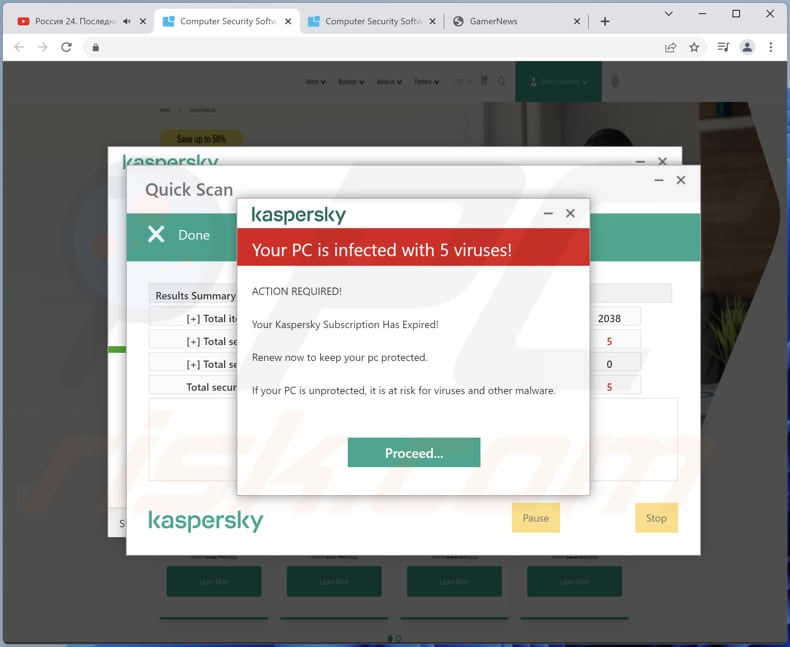 Kaspersky Your PC Is infected With 5 POP-UP Scam - Removal and recovery (updated)