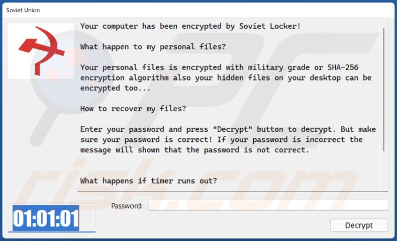 Soviet Locker ransomware pop-up window