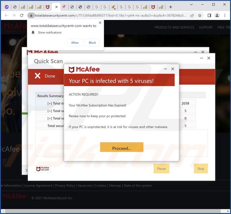 totaldatasecuritycentr[.]com pop-up redirects