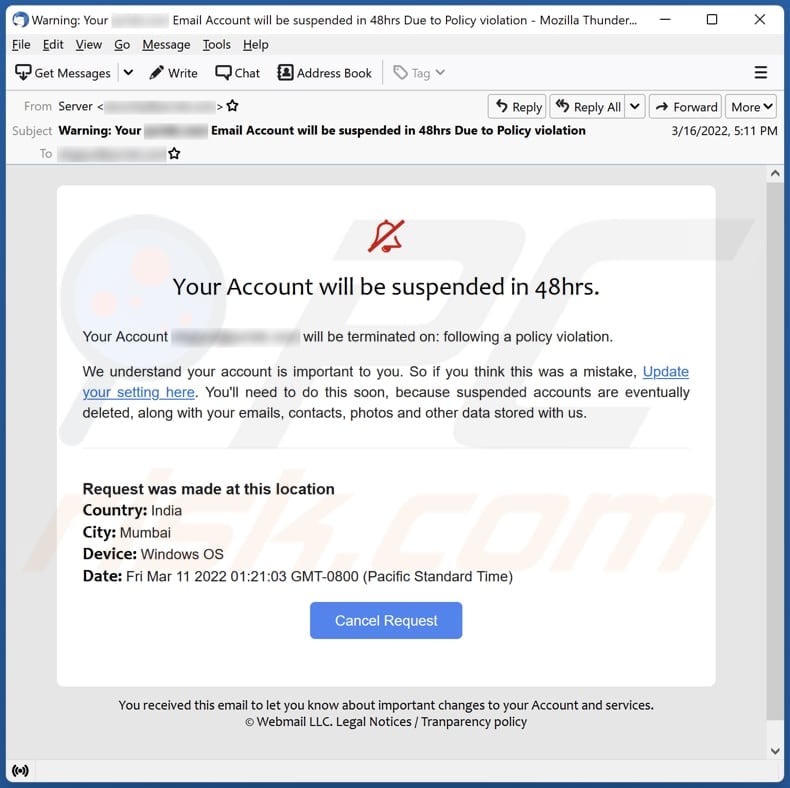 Your Account Will Be Suspended In 48hrs Email Scam Removal And 