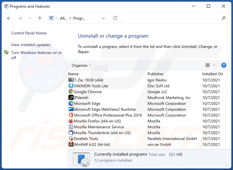 Unwanted program uninstall via Control Panel