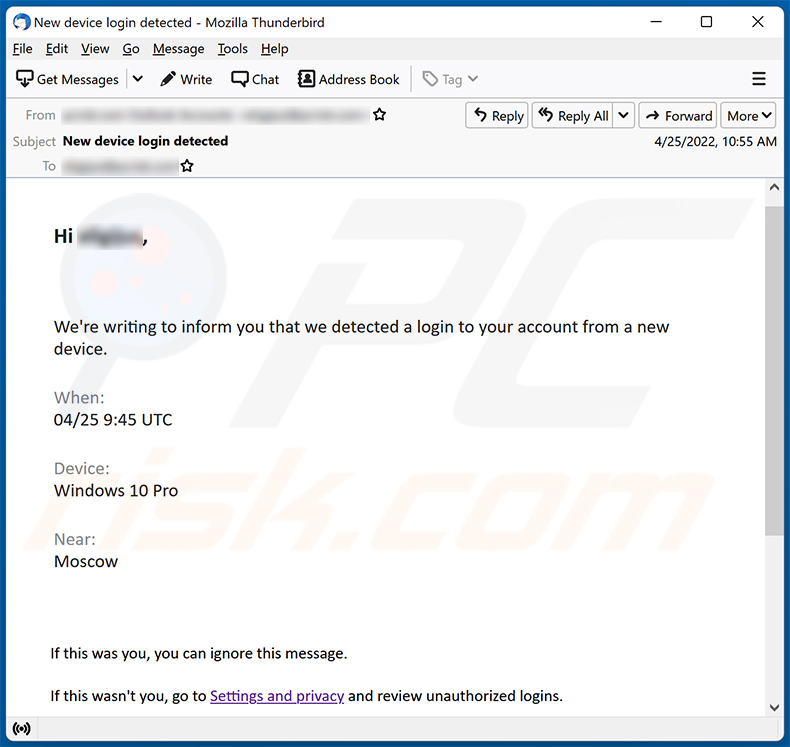 We Noticed A Login From A Device You Don t Usually Use Email Scam 