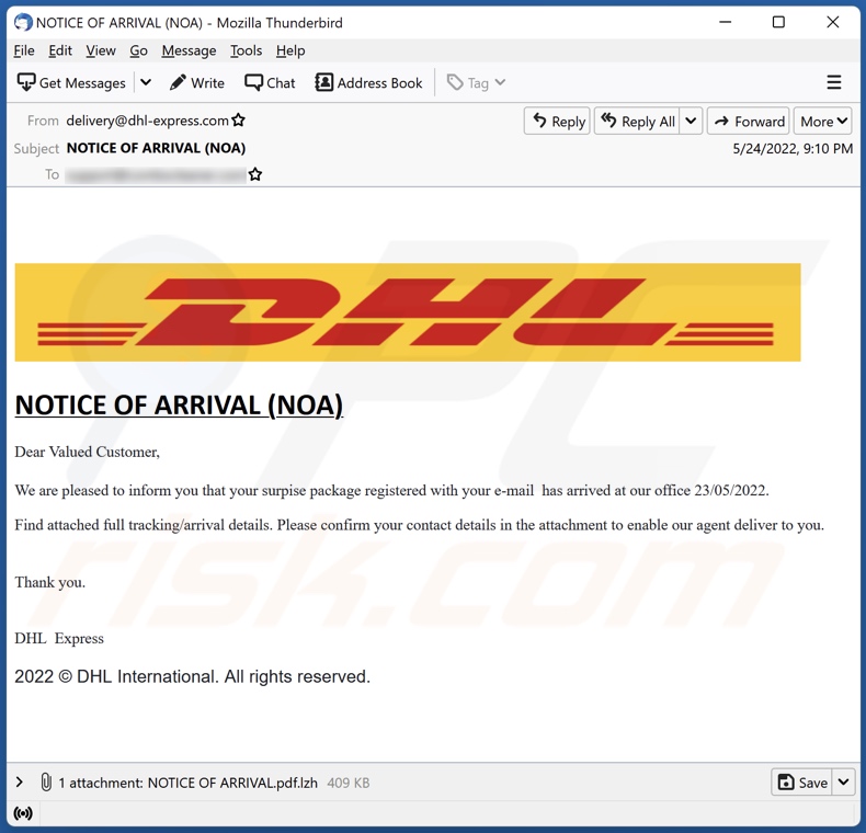 DHL NOTICE OF ARRIVAL Email Virus Removal And Recovery Steps updated 