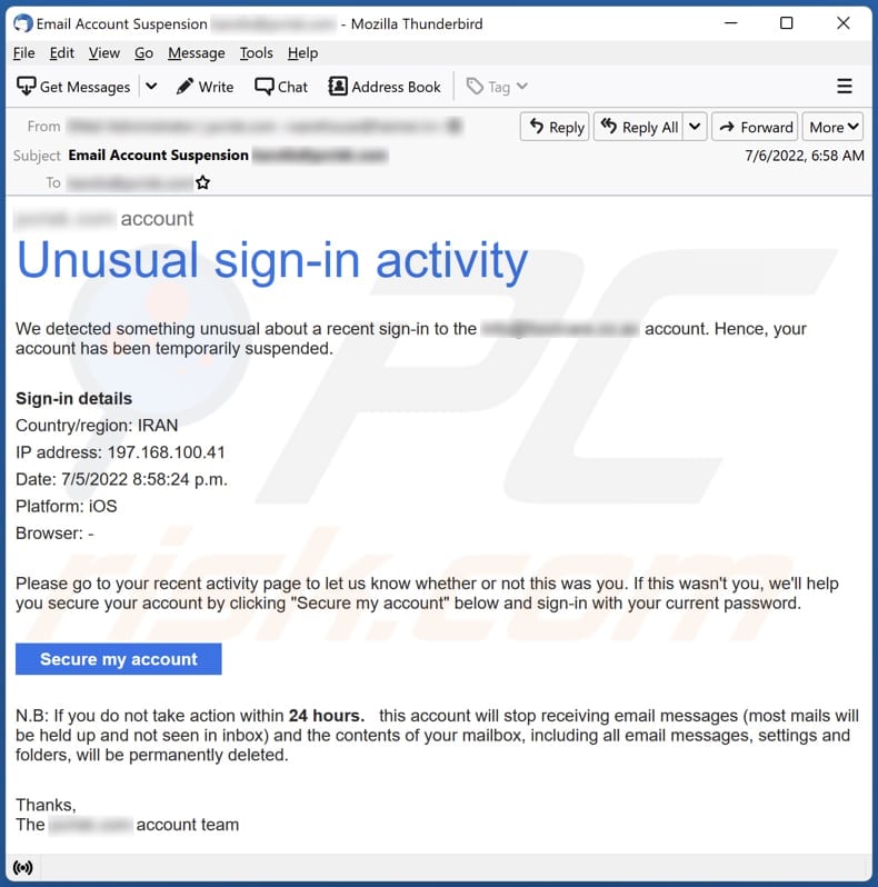 Unusual Sign In Activity Email Scam Main 1 