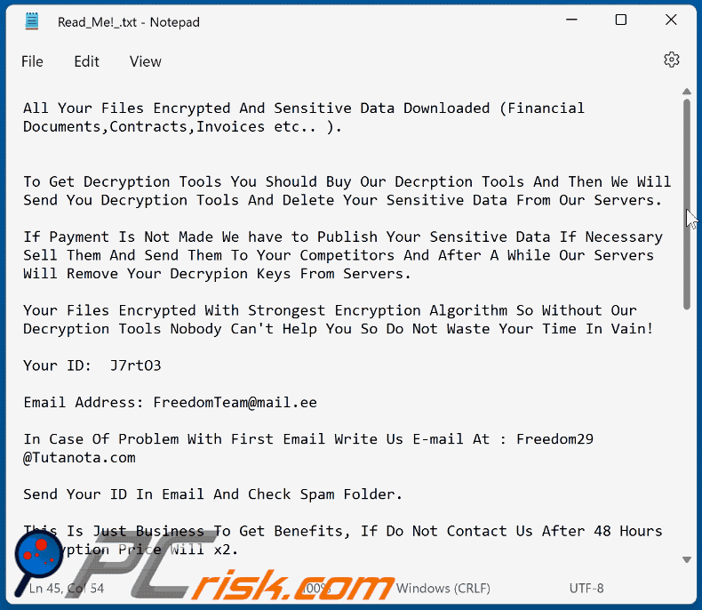 HIP1 ransomware ransom-demanding message (Read_Me!_.txt) GIF