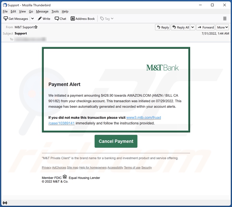 M&T Bank Email Scam - Removal and recovery steps (updated)