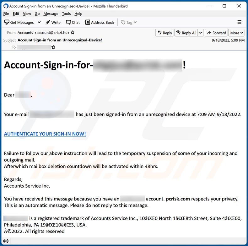 We Noticed A Login From A Device You Don't Usually Use Email Scam