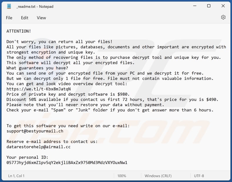 Towz ransomware text file (_readme.txt)