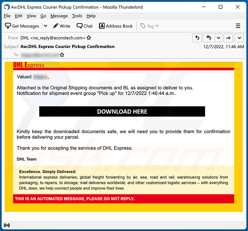 DHL Shipping Document Invoice Receipt Email Scam Removal And Recovery 