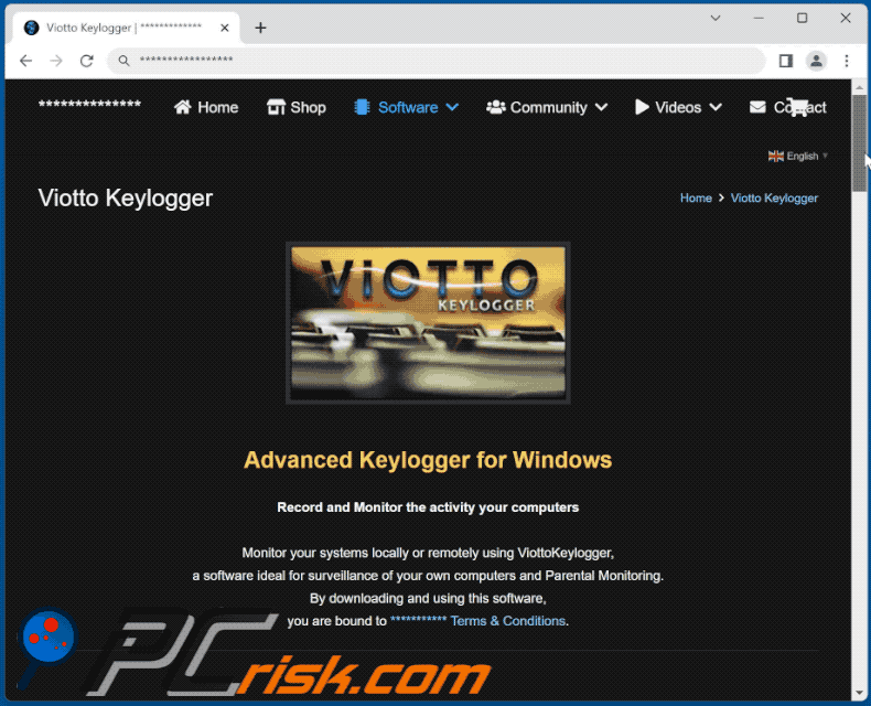 Website promoting Viotto keylogger malware (GIF)