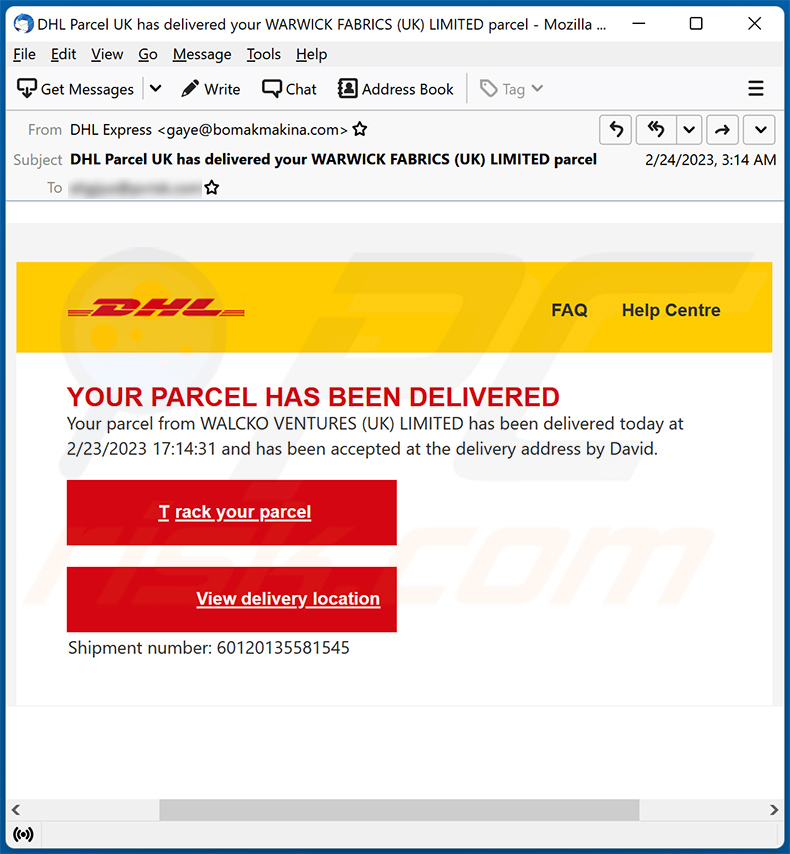 DHL Your Parcel Delivery Arrived Today Email Scam Removal And 