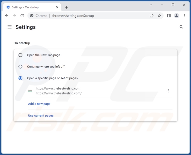 Removing thebestwefind.com from Google Chrome homepage