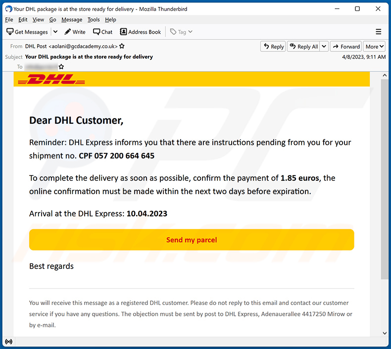 DHL Express Shipment Confirmation Email Scam Removal And Recovery 