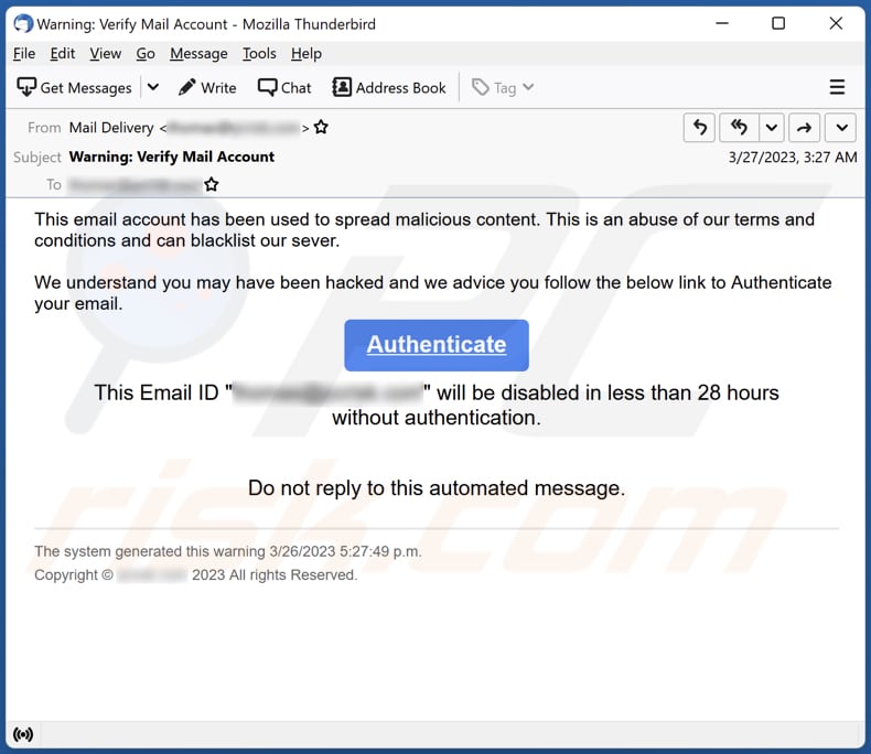 Email Account Has Been Used To Spread Malicious Content Scam Removal 