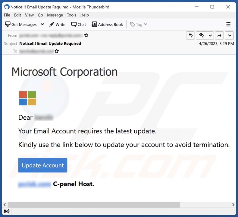 Microsoft Corporation Email Account Update Scam Removal and