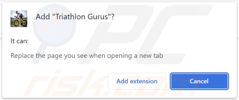 Triathlon Gurus browser hijacker asking for permissions