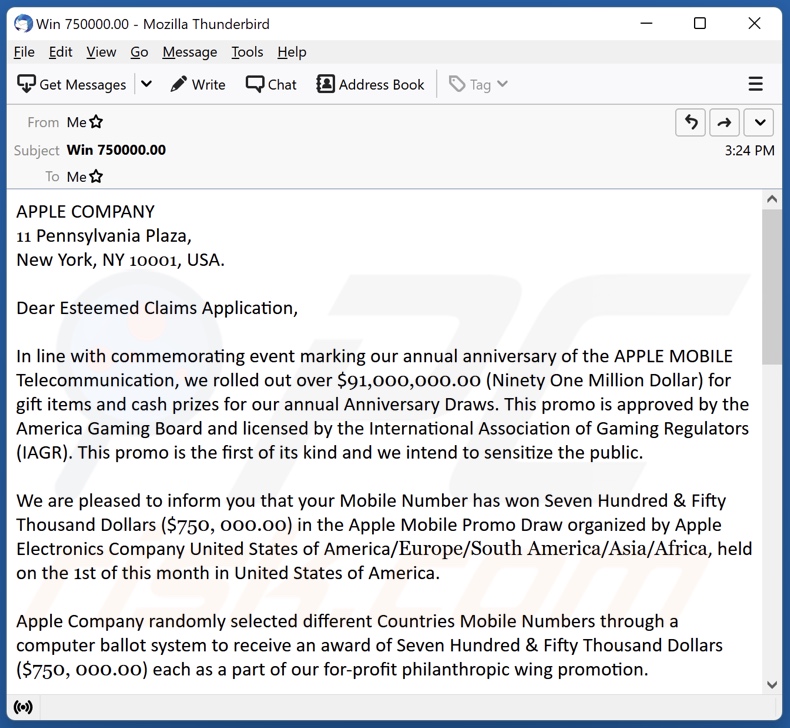 Apple Mobile Promo Draw email spam campaign