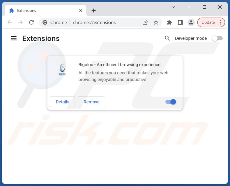 Removing search.bigoloo.com related Google Chrome extensions