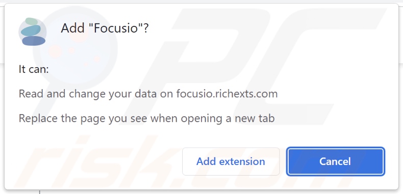 Focusio browser hijacker asking for permissions