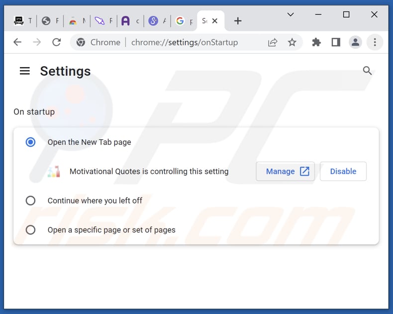 Removing motivational-quotes.com from Google Chrome homepage