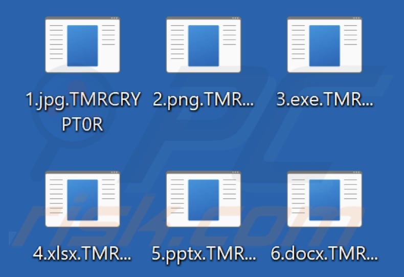 Files encrypted by TmrCrypt0r ransomware (.TMRCRYPT0R extension)