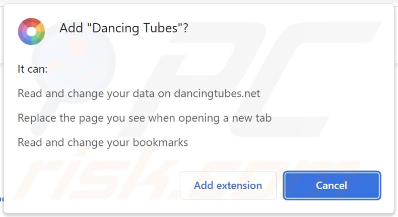 Dancing Tubes browser hijacker asking for permissions