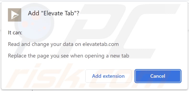 Elevate Tab browser hijacker asking for permissions