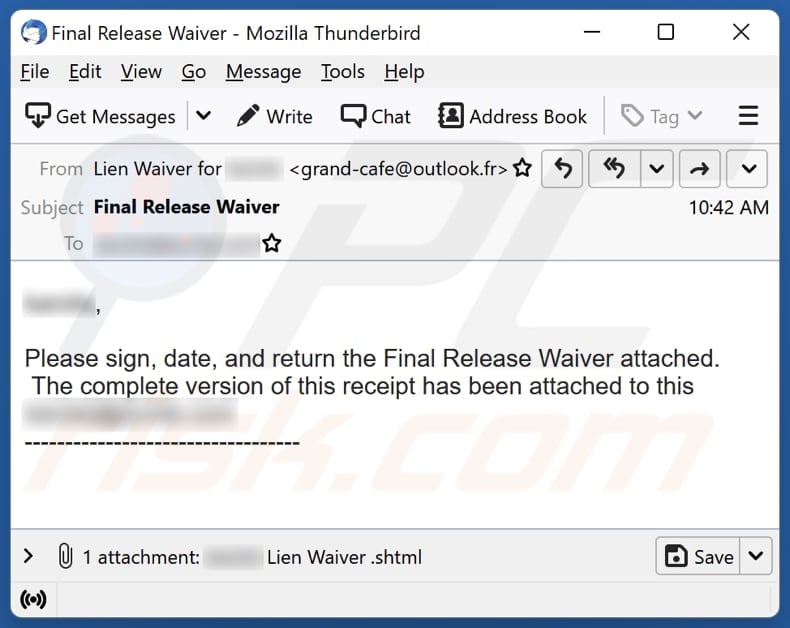 Final Release Waiver email spam campaign